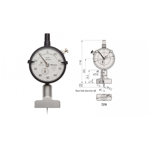 Đồng hồ đo sâu 0-10mm x 0.01 Đế 40mm Mitutoyo 7210