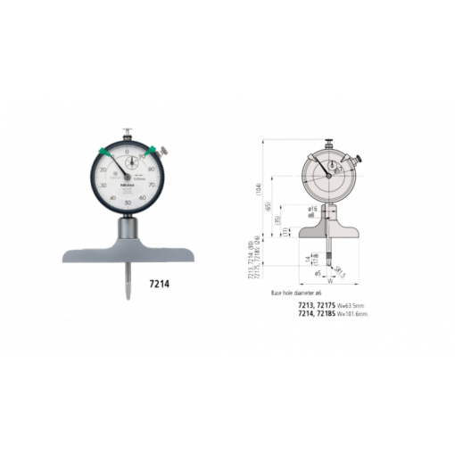 Đồng hồ đo sâu 0-210mm x 0.01 Đế 101.6mm Mitutoyo 7214