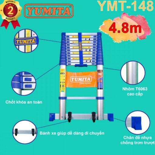 Thang nhôm rút đơn Yumita 4.8m YMT-148 (đai xanh)